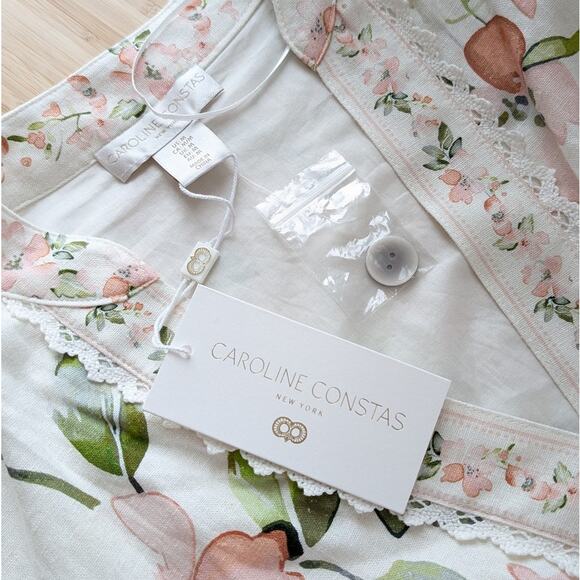 NWT Caroline Constas White Floral Print Long Sleeve Midi Maxi Linen Dress, sz M - Picture 3 of 8